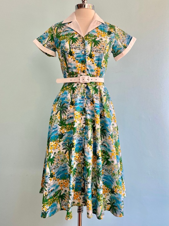 Unique Vintage Dresses & Skirts - NWT Unique Vintage Alexis Seaside Village Shirtwaist Cotton Dress Size Large